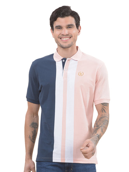 T-Shirt for Men | Breathable & Soft with Color Fastness Regular Fit Polo Neck Poly Cotton Fabric Striped Pattern