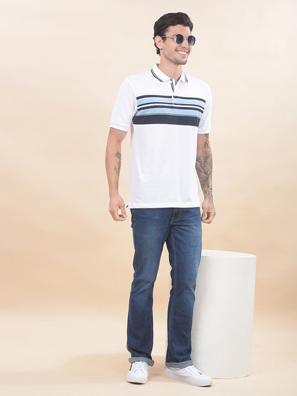 T-Shirt for Men | Breathable & Soft with Color Fastness Regular Fit Polo Neck Poly Cotton Fabric Striped Pattern