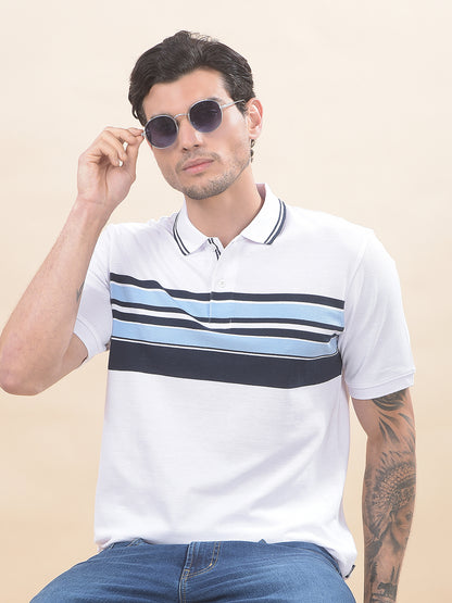 T-Shirt for Men | Breathable & Soft with Color Fastness Regular Fit Polo Neck Poly Cotton Fabric Striped Pattern