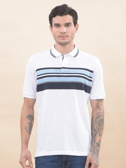 T-Shirt for Men | Breathable & Soft with Color Fastness Regular Fit Polo Neck Poly Cotton Fabric Striped Pattern