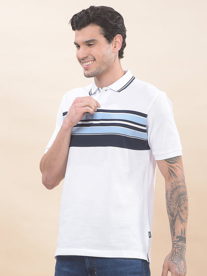 T-Shirt for Men | Breathable & Soft with Color Fastness Regular Fit Polo Neck Poly Cotton Fabric Striped Pattern