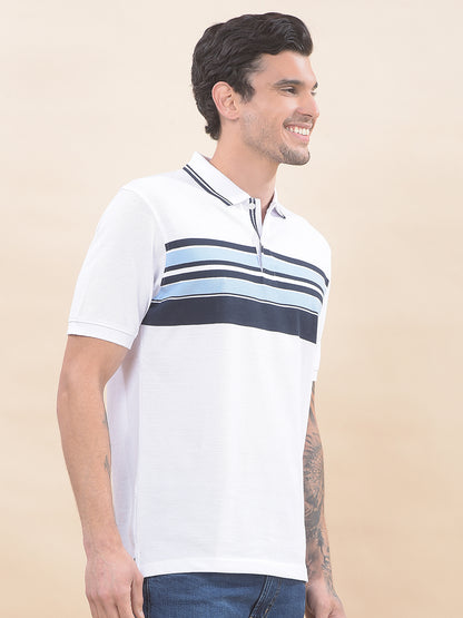 T-Shirt for Men | Breathable & Soft with Color Fastness Regular Fit Polo Neck Poly Cotton Fabric Striped Pattern