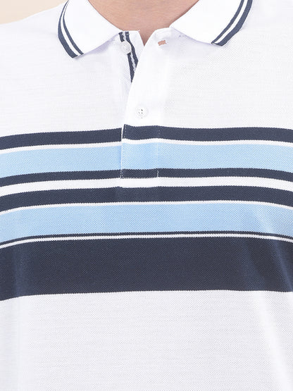 T-Shirt for Men | Breathable & Soft with Color Fastness Regular Fit Polo Neck Poly Cotton Fabric Striped Pattern
