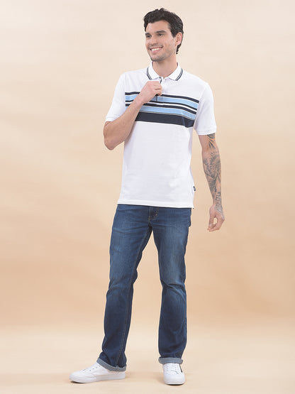 T-Shirt for Men | Breathable & Soft with Color Fastness Regular Fit Polo Neck Poly Cotton Fabric Striped Pattern