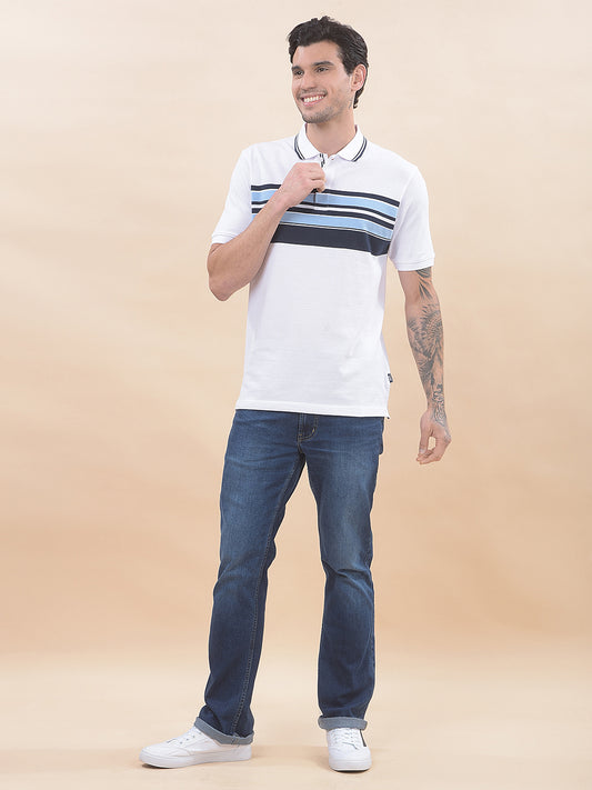 T-Shirt for Men | Breathable & Soft with Color Fastness Regular Fit Polo Neck Poly Cotton Fabric Striped Pattern