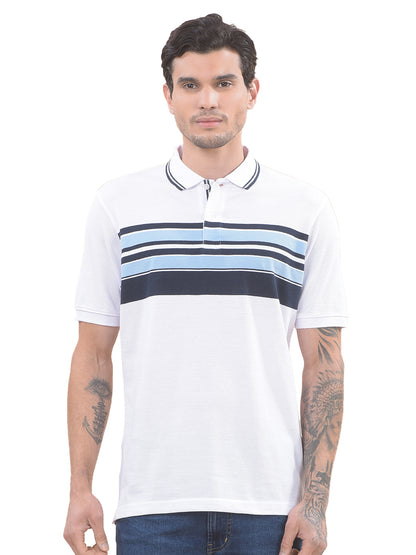 T-Shirt for Men | Breathable & Soft with Color Fastness Regular Fit Polo Neck Poly Cotton Fabric Striped Pattern