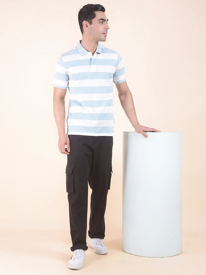 T-Shirt for Men | Breathable & Soft with Color Fastness Regular Fit Polo Neck Poly Cotton Fabric Striped Pattern