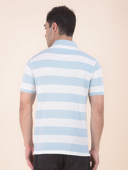 T-Shirt for Men | Breathable & Soft with Color Fastness Regular Fit Polo Neck Poly Cotton Fabric Striped Pattern