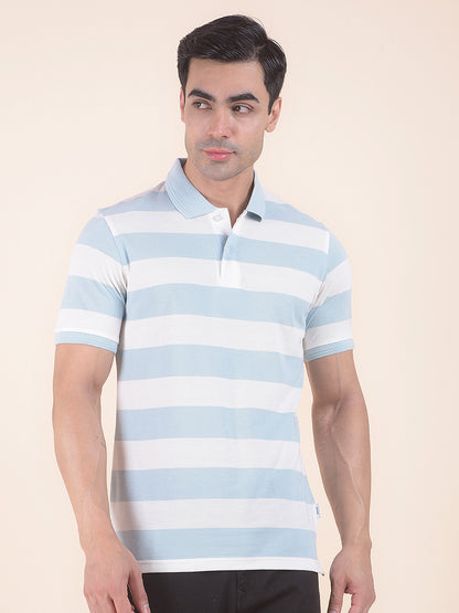 T-Shirt for Men | Breathable & Soft with Color Fastness Regular Fit Polo Neck Poly Cotton Fabric Striped Pattern