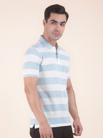 T-Shirt for Men | Breathable & Soft with Color Fastness Regular Fit Polo Neck Poly Cotton Fabric Striped Pattern