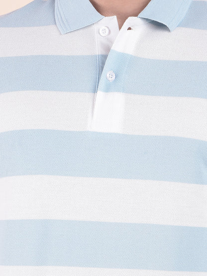 T-Shirt for Men | Breathable & Soft with Color Fastness Regular Fit Polo Neck Poly Cotton Fabric Striped Pattern
