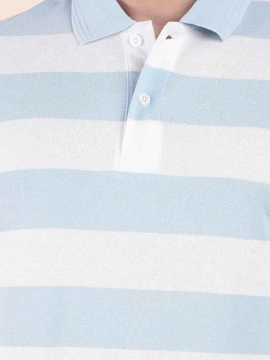T-Shirt for Men | Breathable & Soft with Color Fastness Regular Fit Polo Neck Poly Cotton Fabric Striped Pattern