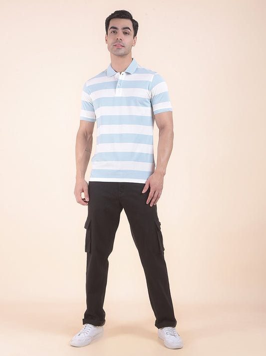 T-Shirt for Men | Breathable & Soft with Color Fastness Regular Fit Polo Neck Poly Cotton Fabric Striped Pattern