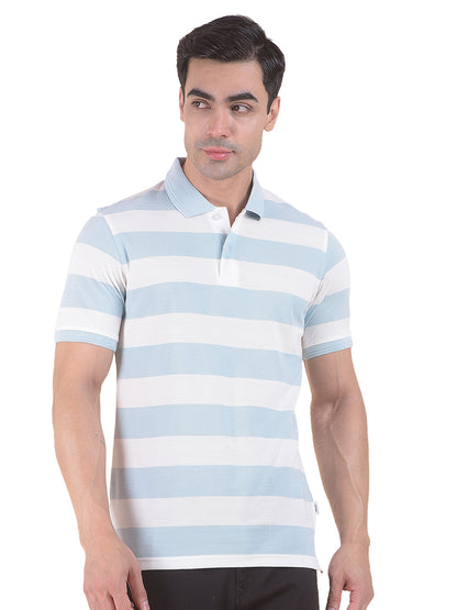 T-Shirt for Men | Breathable & Soft with Color Fastness Regular Fit Polo Neck Poly Cotton Fabric Striped Pattern