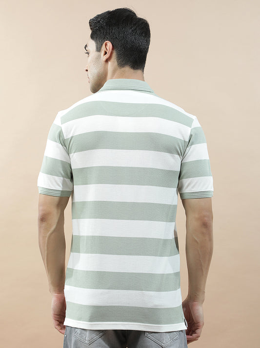 T-Shirt for Men | Breathable & Soft with Color Fastness Regular Fit Polo Neck Poly Cotton Fabric Striped Pattern