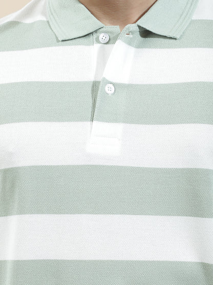 T-Shirt for Men | Breathable & Soft with Color Fastness Regular Fit Polo Neck Poly Cotton Fabric Striped Pattern