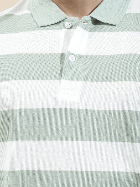 T-Shirt for Men | Breathable & Soft with Color Fastness Regular Fit Polo Neck Poly Cotton Fabric Striped Pattern
