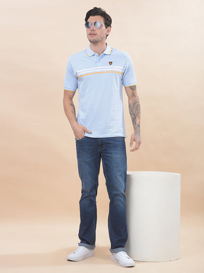 T-Shirt for Men | Breathable & Soft with Color Fastness Regular Fit Polo Neck Poly Cotton Fabric Striped Pattern