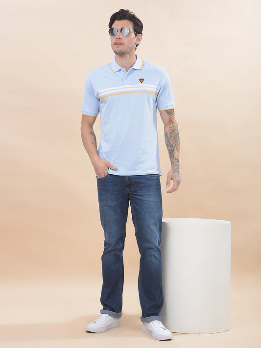 T-Shirt for Men | Breathable & Soft with Color Fastness Regular Fit Polo Neck Poly Cotton Fabric Striped Pattern
