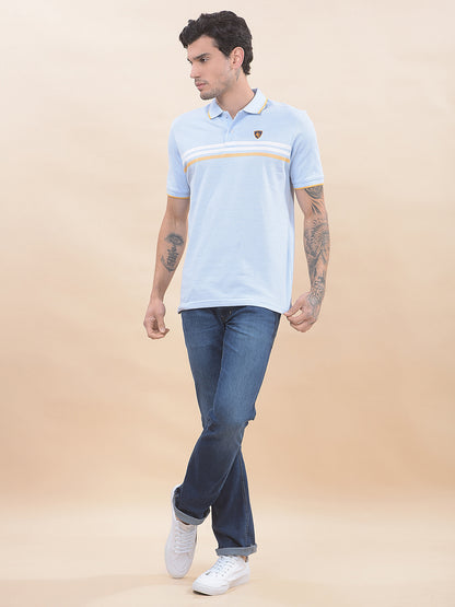 T-Shirt for Men | Breathable & Soft with Color Fastness Regular Fit Polo Neck Poly Cotton Fabric Striped Pattern