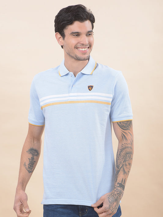T-Shirt for Men | Breathable & Soft with Color Fastness Regular Fit Polo Neck Poly Cotton Fabric Striped Pattern