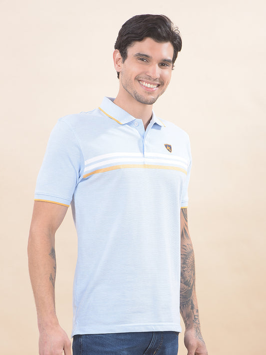 T-Shirt for Men | Breathable & Soft with Color Fastness Regular Fit Polo Neck Poly Cotton Fabric Striped Pattern