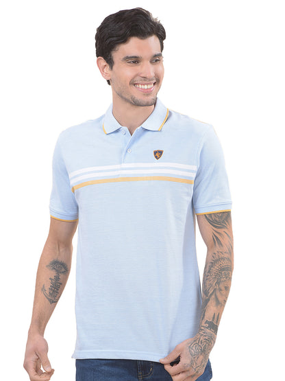 T-Shirt for Men | Breathable & Soft with Color Fastness Regular Fit Polo Neck Poly Cotton Fabric Striped Pattern