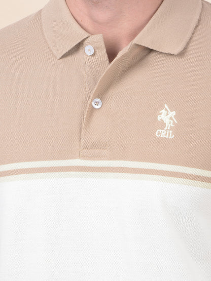 T-Shirt for Men | Breathable & Soft with Color Fastness Regular Fit Polo Neck Poly Cotton Fabric Striped Pattern