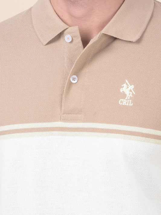 T-Shirt for Men | Breathable & Soft with Color Fastness Regular Fit Polo Neck Poly Cotton Fabric Striped Pattern