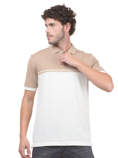 T-Shirt for Men | Breathable & Soft with Color Fastness Regular Fit Polo Neck Poly Cotton Fabric Striped Pattern