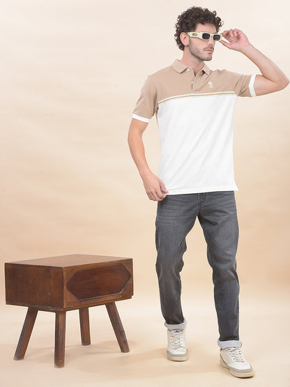 T-Shirt for Men | Breathable & Soft with Color Fastness Regular Fit Polo Neck Poly Cotton Fabric Striped Pattern
