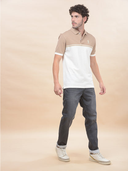 T-Shirt for Men | Breathable & Soft with Color Fastness Regular Fit Polo Neck Poly Cotton Fabric Striped Pattern