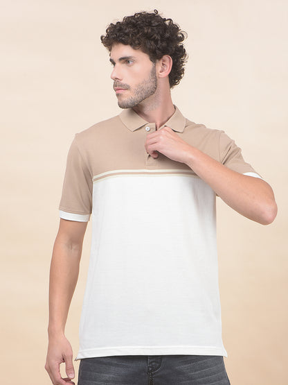 T-Shirt for Men | Breathable & Soft with Color Fastness Regular Fit Polo Neck Poly Cotton Fabric Striped Pattern