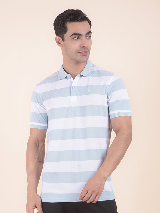 T-Shirt for Men | Breathable & Soft with Color Fastness Regular Fit Polo Neck Poly Cotton Fabric Striped Pattern