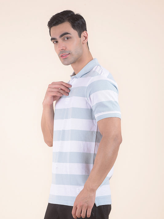 T-Shirt for Men | Breathable & Soft with Color Fastness Regular Fit Polo Neck Poly Cotton Fabric Striped Pattern
