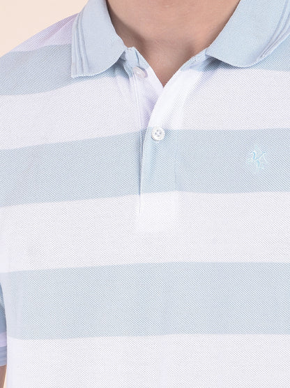 T-Shirt for Men | Breathable & Soft with Color Fastness Regular Fit Polo Neck Poly Cotton Fabric Striped Pattern