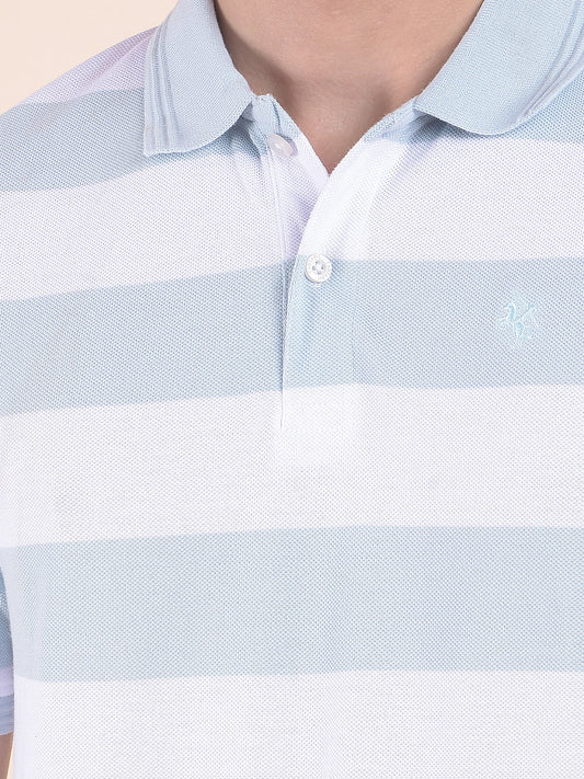 T-Shirt for Men | Breathable & Soft with Color Fastness Regular Fit Polo Neck Poly Cotton Fabric Striped Pattern