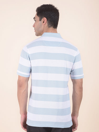 T-Shirt for Men | Breathable & Soft with Color Fastness Regular Fit Polo Neck Poly Cotton Fabric Striped Pattern