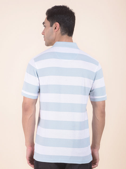 T-Shirt for Men | Breathable & Soft with Color Fastness Regular Fit Polo Neck Poly Cotton Fabric Striped Pattern
