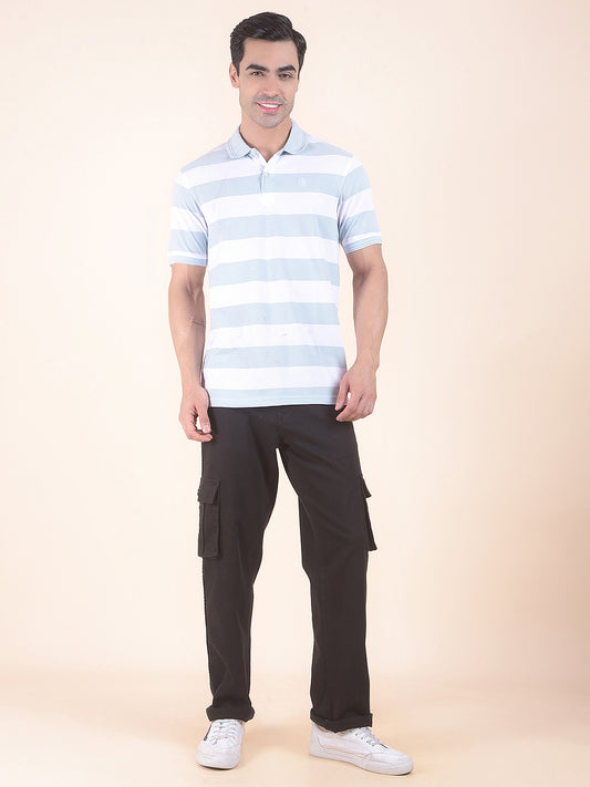 T-Shirt for Men | Breathable & Soft with Color Fastness Regular Fit Polo Neck Poly Cotton Fabric Striped Pattern