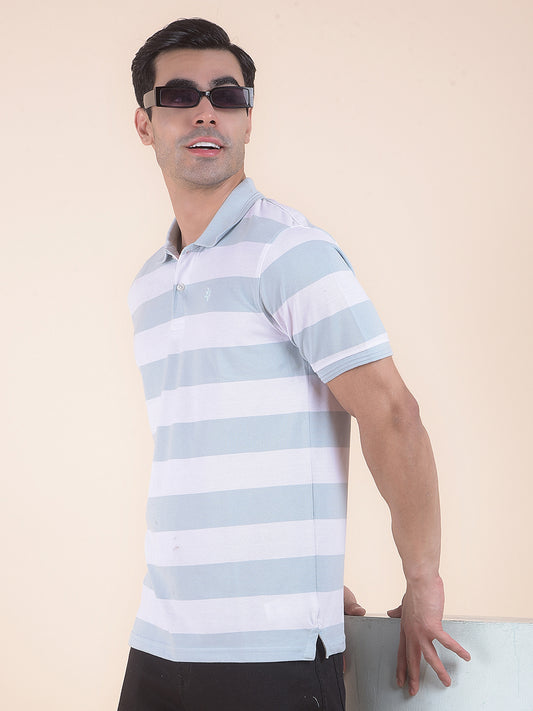 T-Shirt for Men | Breathable & Soft with Color Fastness Regular Fit Polo Neck Poly Cotton Fabric Striped Pattern