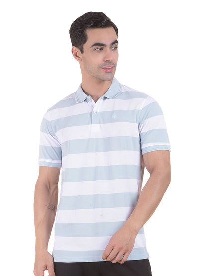 T-Shirt for Men | Breathable & Soft with Color Fastness Regular Fit Polo Neck Poly Cotton Fabric Striped Pattern