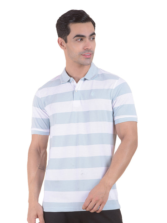 T-Shirt for Men | Breathable & Soft with Color Fastness Regular Fit Polo Neck Poly Cotton Fabric Striped Pattern