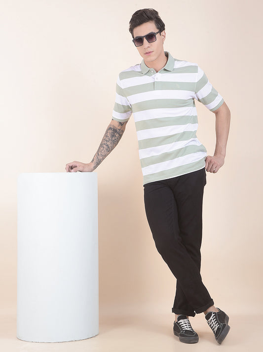 T-Shirt for Men | Breathable & Soft with Color Fastness Regular Fit Polo Neck Poly Cotton Fabric Striped Pattern