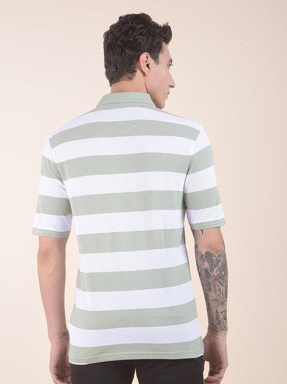 T-Shirt for Men | Breathable & Soft with Color Fastness Regular Fit Polo Neck Poly Cotton Fabric Striped Pattern