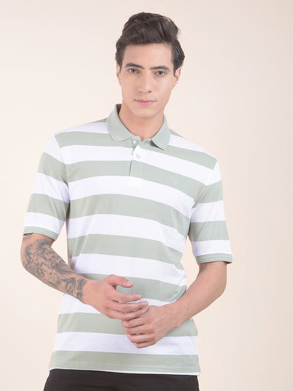 T-Shirt for Men | Breathable & Soft with Color Fastness Regular Fit Polo Neck Poly Cotton Fabric Striped Pattern