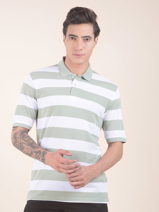 T-Shirt for Men | Breathable & Soft with Color Fastness Regular Fit Polo Neck Poly Cotton Fabric Striped Pattern