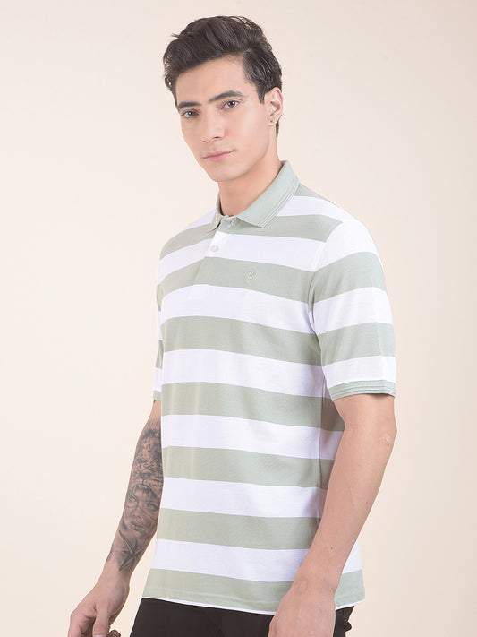 T-Shirt for Men | Breathable & Soft with Color Fastness Regular Fit Polo Neck Poly Cotton Fabric Striped Pattern