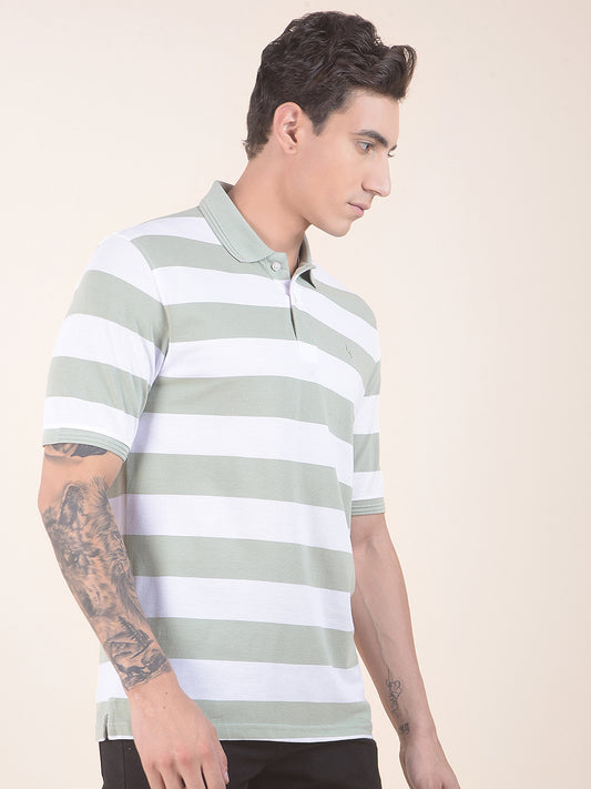 T-Shirt for Men | Breathable & Soft with Color Fastness Regular Fit Polo Neck Poly Cotton Fabric Striped Pattern