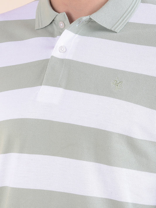 T-Shirt for Men | Breathable & Soft with Color Fastness Regular Fit Polo Neck Poly Cotton Fabric Striped Pattern